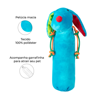 Brinquedo de Pelúcia Cachorro Azul Garrafa Pet